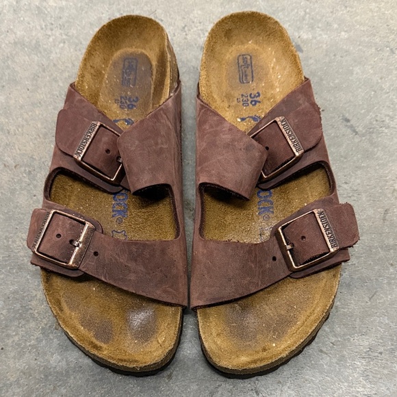 Birkenstock Shoes - Birkenstock Dark Brown Leather Sandals